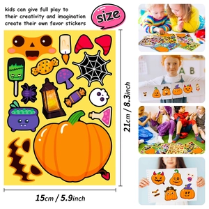 6-pack Halloween pumpkin DIY stickers for kids featuring cartoon faces and spooky motifs