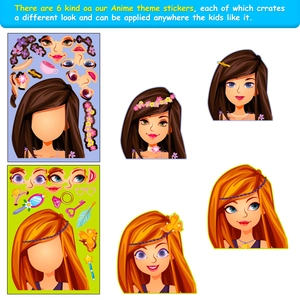 Exotic princess face-swapping DIY puzzle sticker set with 6 cartoon anime styles