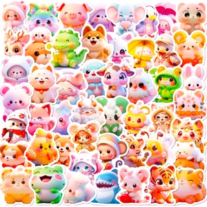 Cute Pink Cartoon Animal Stickers Waterproof Vinyl Decals For Water Bottle Laptop Suitcase DIY Stationery Decoration Kids