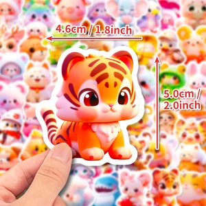 50pcs cute pink animal stickers for DIY luggage with cartoon tiger and rabbit designs
