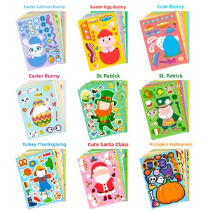 Adesivi Puzzle Fai da Te Cambia Volto per Bambini Coniglio di Pasqua Babbo Natale Zucca Gnomo di San Patrizio Tacchino di Ringraziamento Decalcomanie Decorative Cartoon