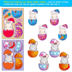Easter DIY bunny and egg stickers set for kids with 6 creative cartoon designs