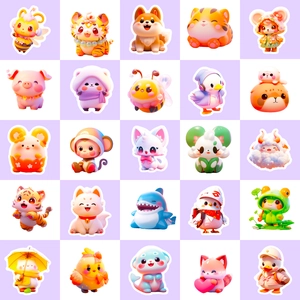 50pcs cute pink 3D cartoon animal stickers for DIY luggage and stationery decoration