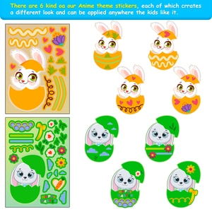 6-pack Easter cartoon bunny and egg DIY puzzle stickers for kids festive craft activity