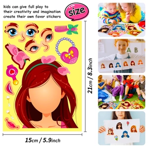DIY princess cartoon stickers with size guide 15x21cm and creative scene examples