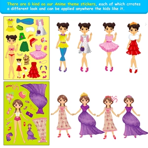 Pink princess make-a-face sticker set with 6 DIY cartoon girl dress-up puzzles