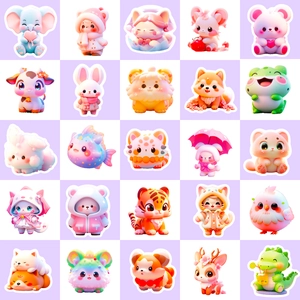 Set of 50 cute pink animal stickers in cartoon style for DIY luggage and stationery