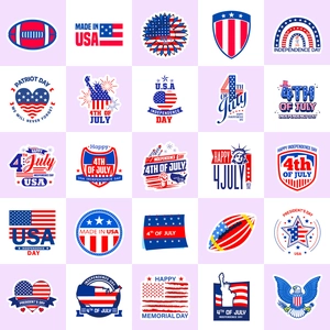 Set aus 50 US-Flaggen-Aufklebern für den Unabhängigkeitstag und patriotische Dekoration