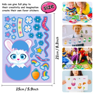 Detail of Easter bunny DIY stickers for kids showing 21x15cm size and creative play
