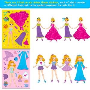 6 pack pink princess DIY stickers set for kids to make faces and dress up characters