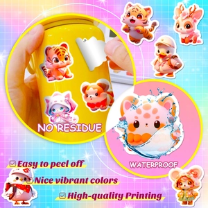 Waterproof cute pink animal stickers for DIY luggage and water bottles without residue