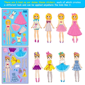 Set of 6 cartoon princess DIY dress-up stickers for kids featuring creative make-a-face activity