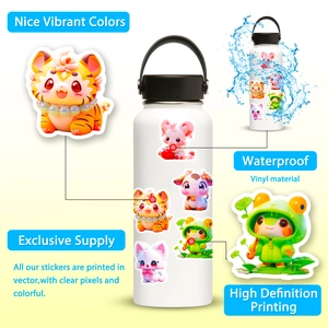 Waterproof vinyl animal stickers applied on a white bottle with high definition printing