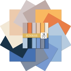Vista macro di 12 fogli 6x6 pollici Sunrise Morandi per scrapbooking blu e arancione