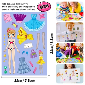 Detail view of 15x21cm princess DIY make-a-face stickers showing dimensions and creative play