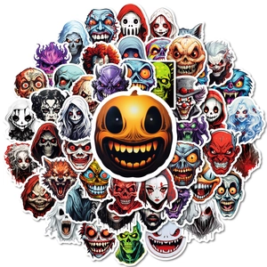 50pcs Halloween horror stickers featuring zombies and skulls for luggage decoration