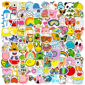 Autocollants en PVC Imperméables Esthétique de Dessin Animé Mignons Pour Scrapbooking DIY Décalcomanies Décoratives en Vinyle Pour Ordinateur Portable Bagages Journal Papeterie Animaux Nourriture Nature Motifs Décoration Artistique