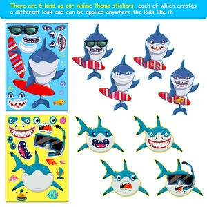DIY Shark Face Stickers Pack for Kids Showing 6 Different Creative Ocean Designs