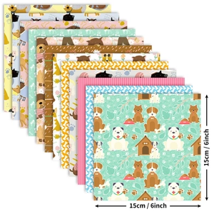 Detail showing 12 different puppy themed scrapbook papers and 6x6 inch size dimensions