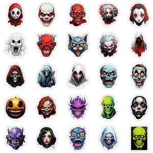 Detailed grid of scary skull and zombie graffiti stickers for Halloween decoration
