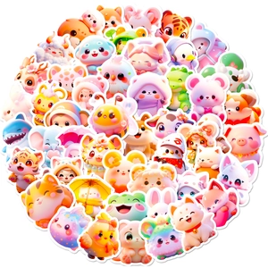 Set of 50 cute pink 3D cartoon animal stickers for DIY luggage and stationery deco