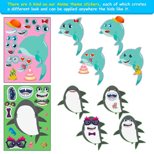 DIY ocean shark puzzle stickers set with six different cartoon ocean life designs