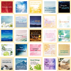 Set mit 50 ästhetischen Aufklebern mit inspirierenden Zitaten und Naturhintergrund