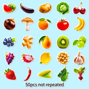 Set mit 50 einzigartigen Obst- und Gemüsestickern für Kinder zum Lernen und Dekorieren