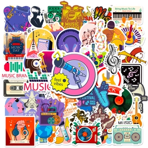 Adesivi Musicali Impermeabili in PVC Retro Strumenti Disegnati a Mano per Laptop Valigia Borraccia Diario Decorazione DIY