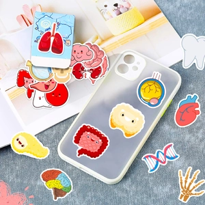 Cartoon human organ stickers on a phone case featuring heart, brain, and lung designs