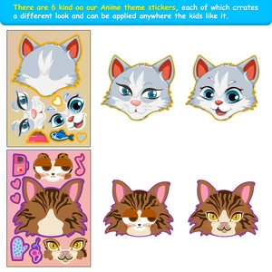 6 sheets of cute cartoon cat DIY face-changing puzzle stickers for kids craft activities