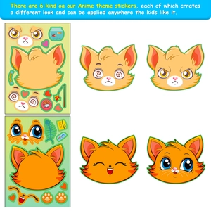 Set of 6 cute DIY cartoon cat face-changing stickers for kids reward and puzzle games