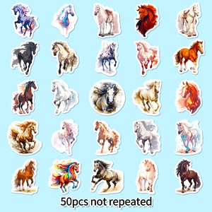 Lot de 50 autocollants de chevaux uniques avec motifs aquarelles et artistiques divers