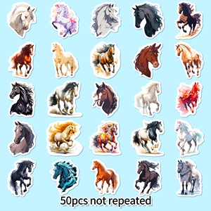 Lot de 50 stickers de chevaux variés avec dessins réalistes et licornes aquarelles