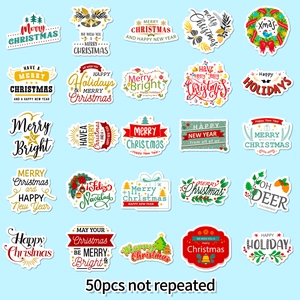Lot de 50 autocollants de Noël imperméables avec phrases et motifs festifs variés