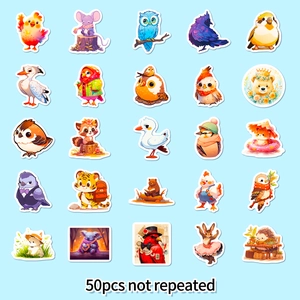 50pcs set of cute cartoon animal stickers featuring owls, bears, and tigers for kids