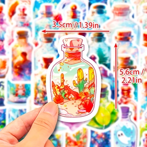 Floral bottle stickers with desert landscape and cactus art for decoration