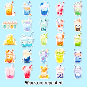 50 schattige bubble tea en dieren stickers waterdicht voor telefoons en drinkflessen
