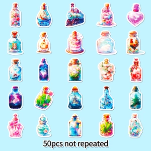 50pcs unique creative flower bottle stickers for luggage helmets and laptop decoration