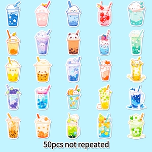 Set van 50 schattige cartoon bubble tea en dessert waterdichte stickers voor laptop en mobiel