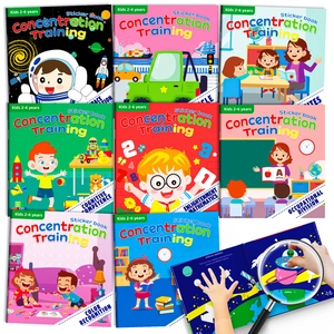 8-pack educational sticker books for kids featuring space and vehicle cognition themes