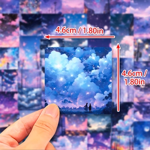 50pcs romantic starry sky square stickers featuring dreamy anime clouds and galaxy scenery