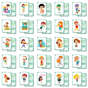 50-piece set of children's behavior and hobby educational English flashcards with cartoons