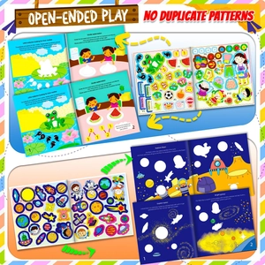 Educational 8-pack sticker books for kids featuring space and vehicle themes