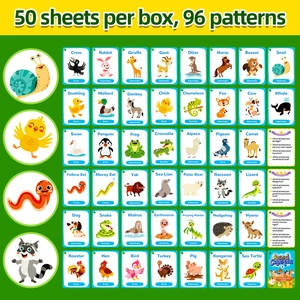 Detailed grid view of 50 English animal flashcards for toddlers with high resolution illustrations