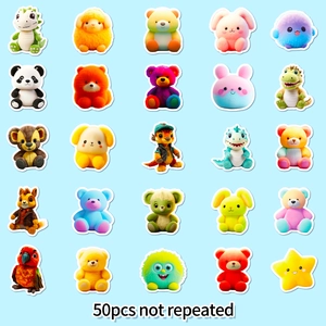 50pcs non-repeating cute plush cartoon animal stickers with teddy bear and rabbit designs