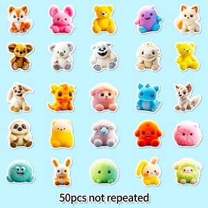 Set of 50 assorted 3D plush cartoon animal stickers with various cute teddy bear designs