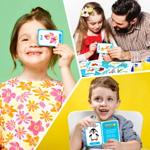 Detailed view of double-sided animal educational cards with English phonics for children