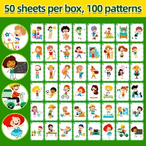 Detailed matrix view of 50 cartoon educational behavior reward cards for children