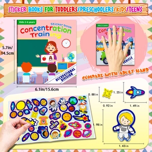 Detail view of educational space stickers for toddlers featuring rockets and astronauts